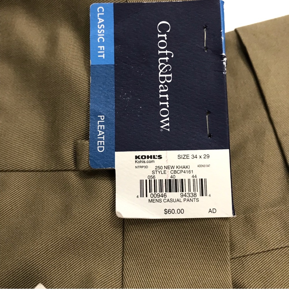 Croft & Barrow Classic Fit Pleated Khaki Casual Pants Size 34 NWT Office Casual - Picture 3 of 8